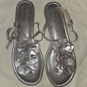 Torrid Metallic Sandals with Floral Accents